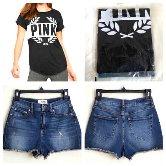 PINK Victoria's Secret Tops - PINK VS TEE SIZE XS + PINK VS SHORT SIZE 4 (BUNDLE)
